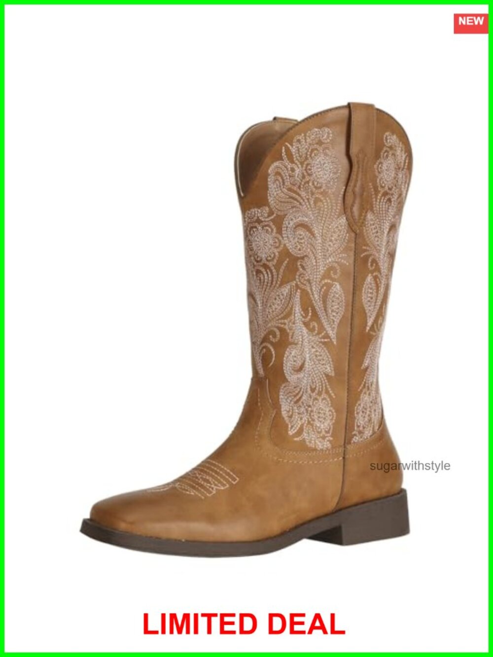 Floral Embroidered Cowboy Boots Square Toe Western Cowgirl Boots